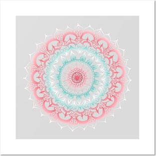 Teal & Coral Glow Medallion Posters and Art